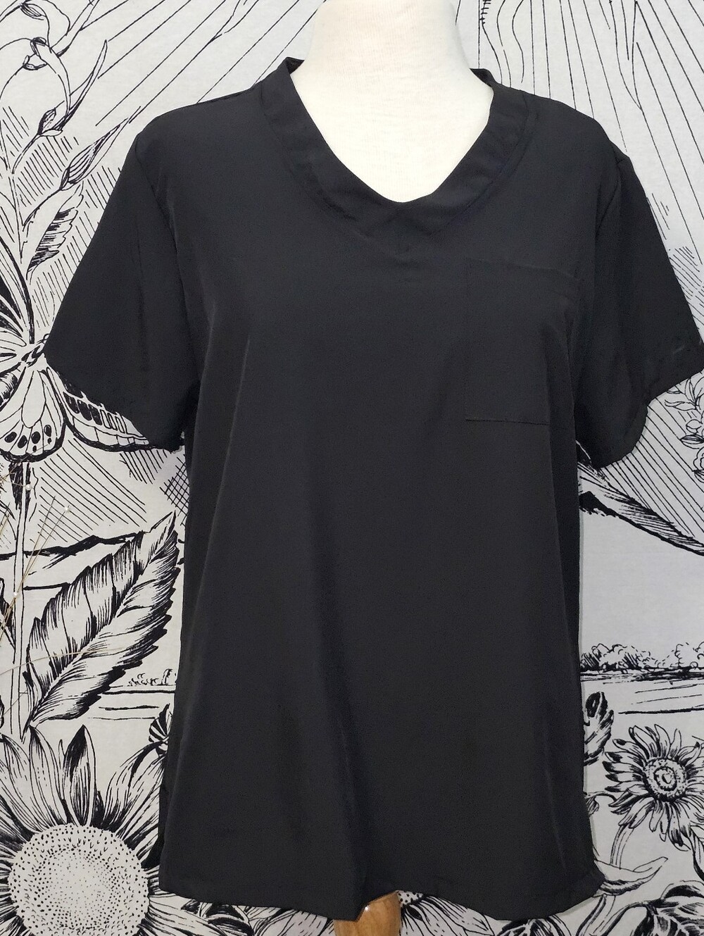 NWT Nautica XL Classic Black Short Sleeve V-Neck Scrub Top Chest Pocket